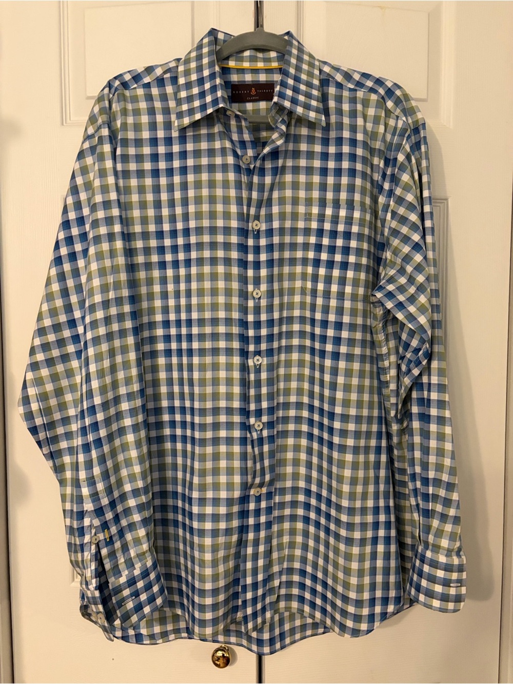 Robert Talbott Blue and Green Check Dress Shirt 100% Cotton Long Sleeve Large